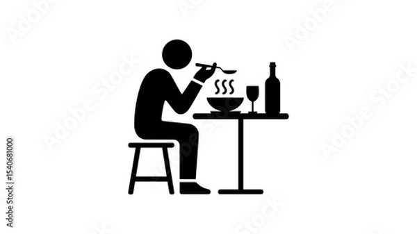 Obraz Dining Silhouette: A stylized illustration of a person savoring a meal at a table, suggesting simplicity and enjoyment.