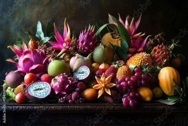 Fototapeta Vibrant Display of Exotic Fruits in a Decorative Arrangement