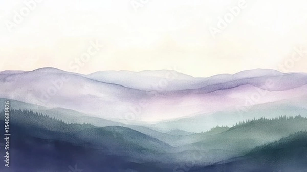 Fototapeta Serene Misty Landscape with Soft Pastel Hues in Watercolor Style