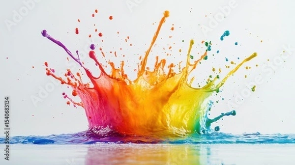 Fototapeta Vivid Rainbow Splash with Colorful Water Droplets on White Background