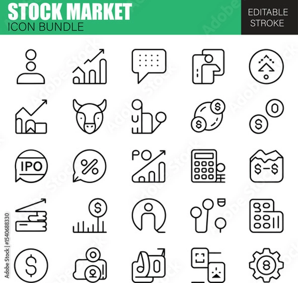 Fototapeta Stock Market Icons Set – Flat Vector Finance Collection