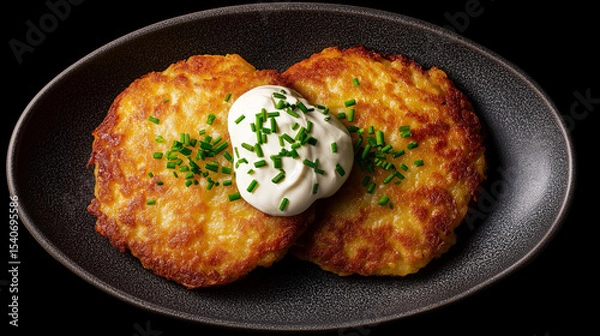 Fototapeta Polish placki ziemniaczane - potato pancakes with cream