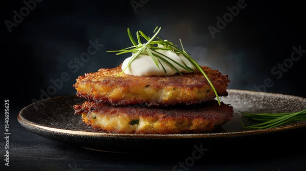 Fototapeta Polish placki ziemniaczane - potato pancakes with cream