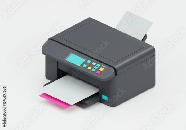 Fototapeta Isometric printer with paper isolated on transparent background