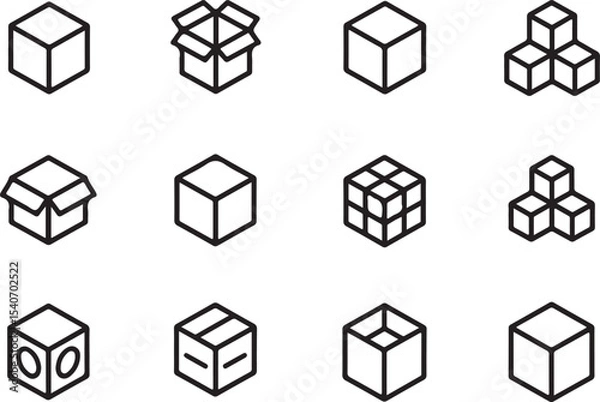 Fototapeta Twelve Minimalist Black Line Art Cube Icons Set vector