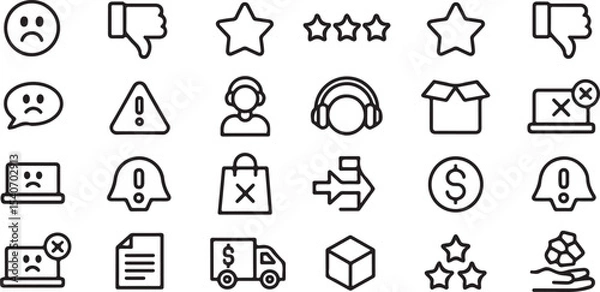 Fototapeta Twenty Black and White Line Art Icons Set Customer Service Feedback Shopping