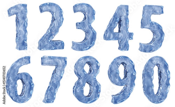 Fototapeta Set of numbers made of glossy ice. 3d illustration transparent background