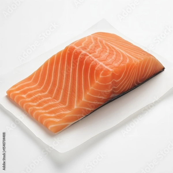 Fototapeta Fresh raw salmon fillet on parchment paper isolated on white