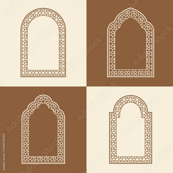 Fototapeta Set elegant Arabic ornamental window frame vector, arabesque geometric shapes and intricate patterns