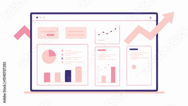 Fototapeta Illustration of a dashboard interface with various charts and graphs showing positive growth trend data