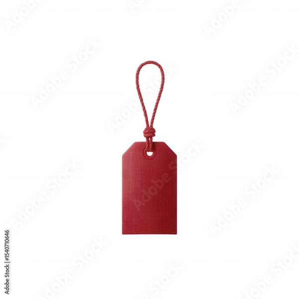 Fototapeta A simple and elegant red tag with a braided loop, isolated on a white background, perfect for price labeling or gift tagging in various creative projects.