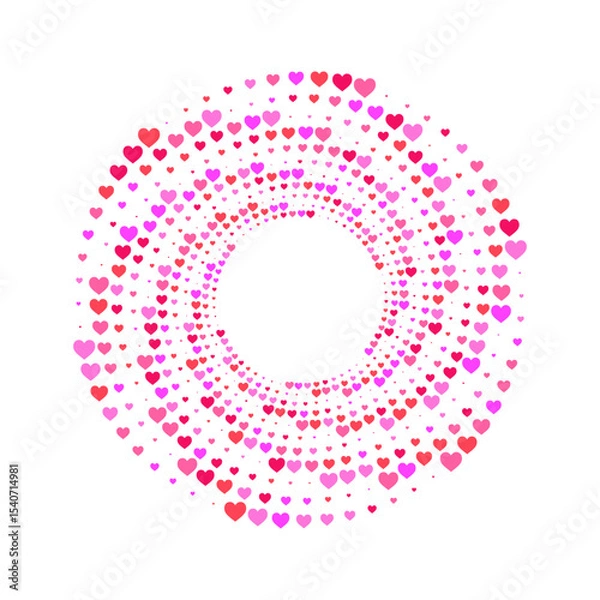 Fototapeta A vibrant abstract circular frame  composed of pink, magenta, and red hearts