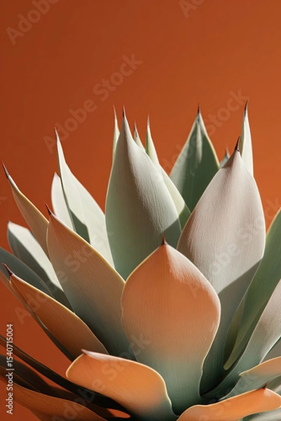 Fototapeta Elegant agave leaves illuminated by soft light with warm terracotta background