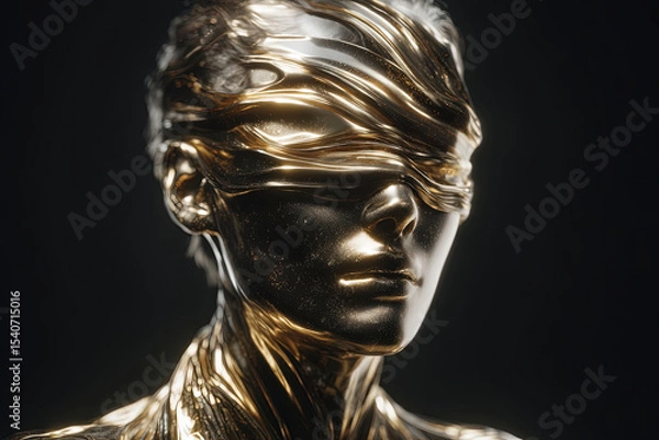 Fototapeta Close-up of futuristic metallic surface with flowing molten gold fluid design