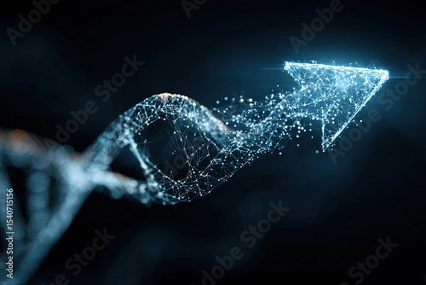 Fototapeta Light trail dna helix morphing into arrow symbolizing scientific progress