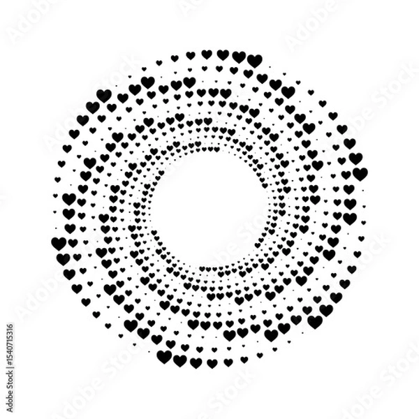 Fototapeta A vibrant abstract circular frame  composed black hearts