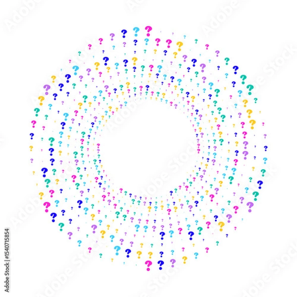 Fototapeta Abstract circular design composed of a radial scattered colorful question marks