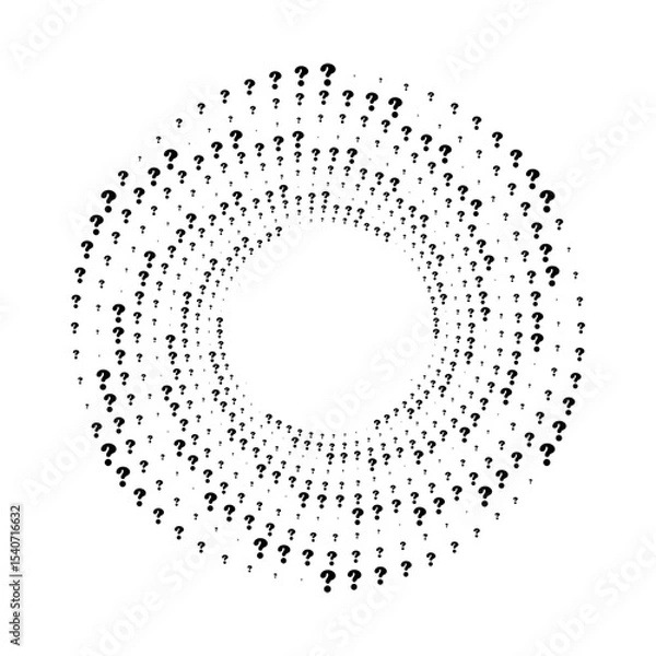 Fototapeta Abstract circular design composed of a radial scattered black question marks