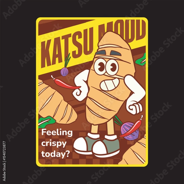 Fototapeta Vector Illustration of Katsu Mascot with Retro Cartoon mascot Available for Poster