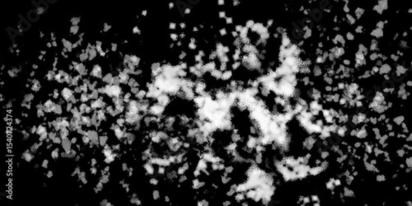 Fototapeta Snowflakes on dark background. white icy snowflakes isolated on black background, natural background. white crystalline powder on a black background. sugar dust. texture, pattern and clipping.