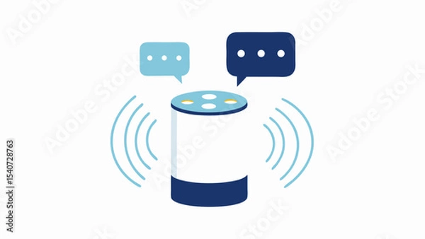 Fototapeta Illustration of a smart speaker with speech bubbles and sound waves emanating from the device shown isolated