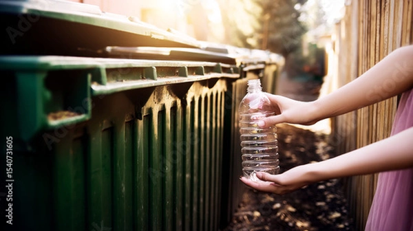 Obraz Images of modern recycling centers, colorful waste sorting bins, conveyor belts with materials, and eco-conscious infrastructure.