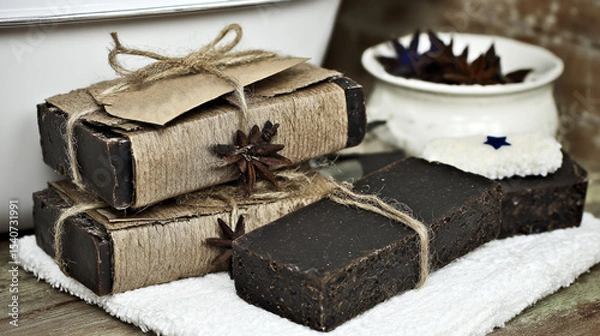 Obraz Flat-lay and lifestyle images of biodegradable packaging, paper bags, reusable containers, and organic product branding.
