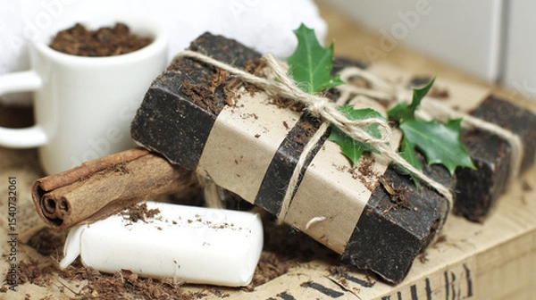 Obraz Flat-lay and lifestyle images of biodegradable packaging, paper bags, reusable containers, and organic product branding.