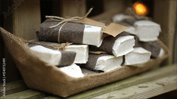 Obraz Flat-lay and lifestyle images of biodegradable packaging, paper bags, reusable containers, and organic product branding.