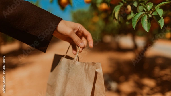 Obraz Flat-lay and lifestyle images of biodegradable packaging, paper bags, reusable containers, and organic product branding.