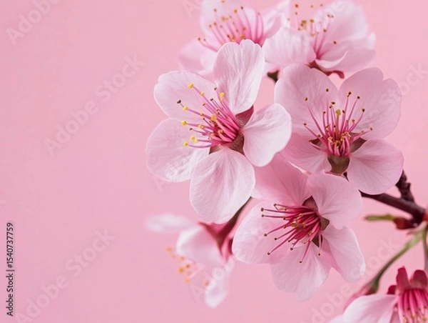 Obraz Pink Blossom Close-up Delicate Floral Composition on Pink Background, Spring, Nature Photography spring blossoms, cherry blossom
