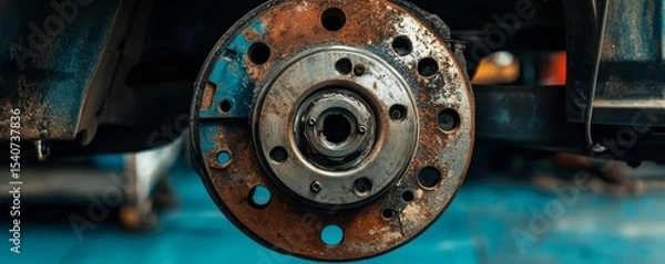 Obraz Rusty Car Hub Close-up Composition, Detail and Concept, Car Repair, Automotive Maintenance Car Hub, Rusty Metal