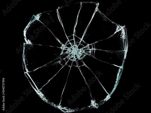 Obraz Shattered Glass Radial Composition High-Res Image of Broken Glass, Radial Crack Pattern, Black Background, Glass Texture Shattered Glass, Broken Glass