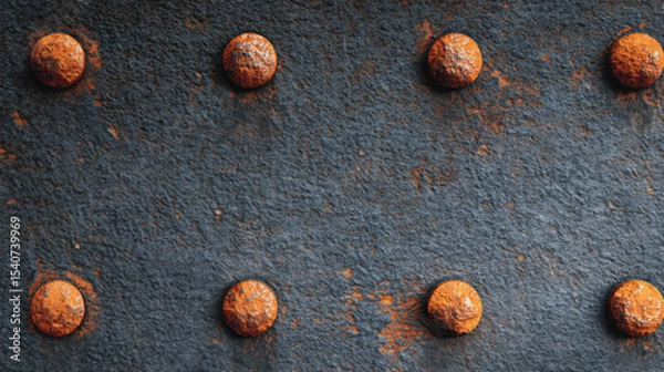 Obraz Dark Grey Metal Panel with Orange Rivets and Rust