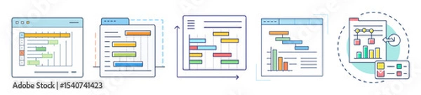 Fototapeta Collection of visually represented project management methodologies and tracking charts designs