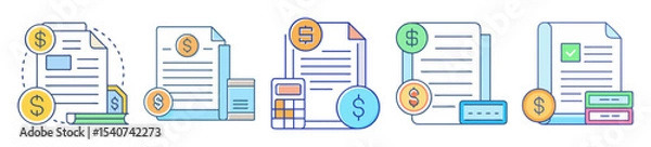 Fototapeta Financial documents and payments concept with various payment methods and verification