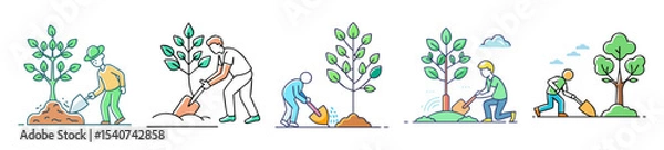 Fototapeta Illustrations depicting planting trees, representing environmental conservation and sustainable practices
