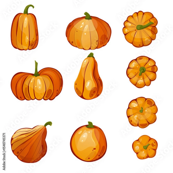 Fototapeta Pumpkins for autumn harvest, Halloween, and Thanksgiving design. For greeting cards, posters, flyers, banners for fall festivals and farmers’ markets, packaging, website, game icons, textile design