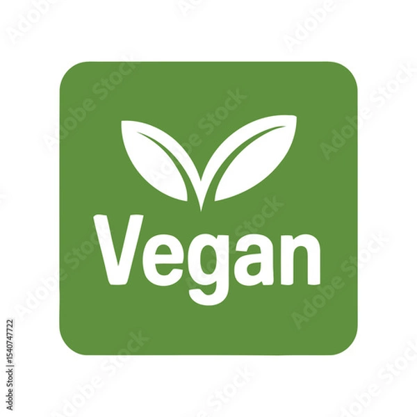 Fototapeta Green Square Vegan Symbol with Leaves and Text