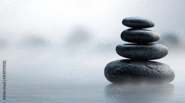 Obraz Stacked Dark Stones in Gentle White Mist