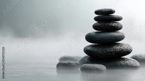 Obraz Stacked Dark Stones in Gentle White Mist
