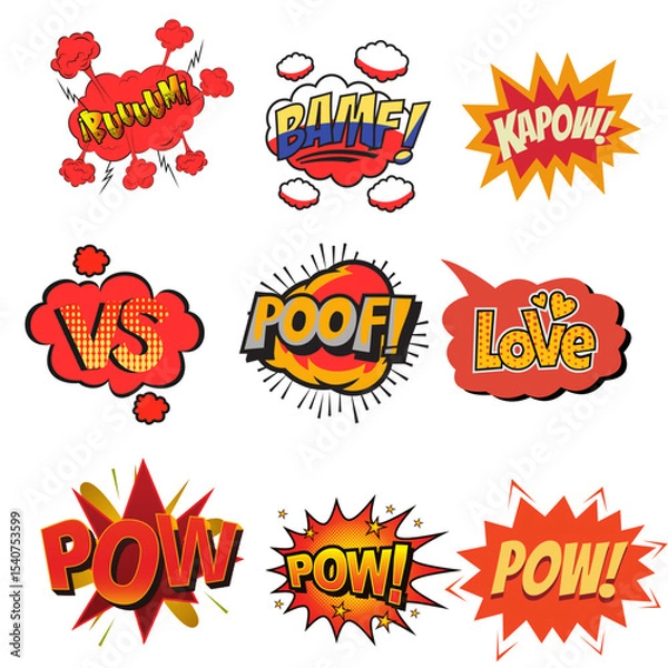Fototapeta Comic Book Speech Bubbles Set – Cartoon Explosions, Thinking Clouds & Comic Text Elements