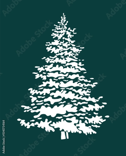 Obraz Snow covered tree object. hand drawing. Not AI. Vector illustration.