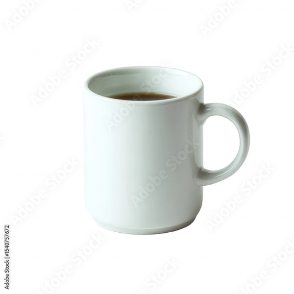 Fototapeta Simple white coffee mug filled with dark beverage, isolated on a white background, perfect for themes of comfort and daily rituals.