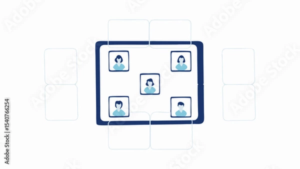Fototapeta Illustration of a tablet displaying five user avatars surrounded by white square icons layout