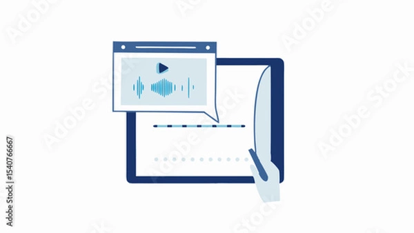 Fototapeta Tablet showing audio waveform with hand using stylus for editing on a digital interface screen