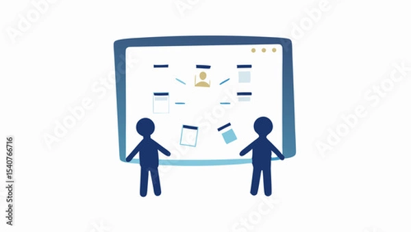 Fototapeta Two figures standing before a screen displaying a network of connected documents and a central profile