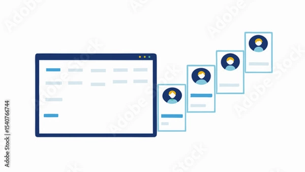 Fototapeta Illustration of a user interface with a window and profile cards in a cascading arrangement