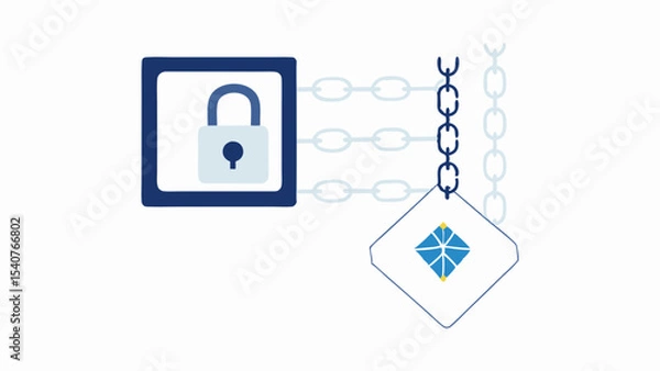 Fototapeta Illustration of a padlock inside a square connected by chains to a diamond shape design element