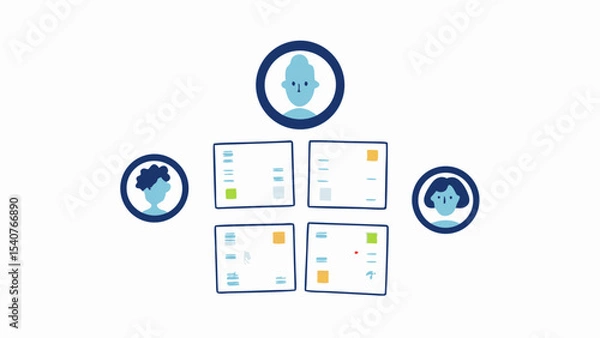 Fototapeta Organization chart showing hierarchy with team members and project task boards displayed well here